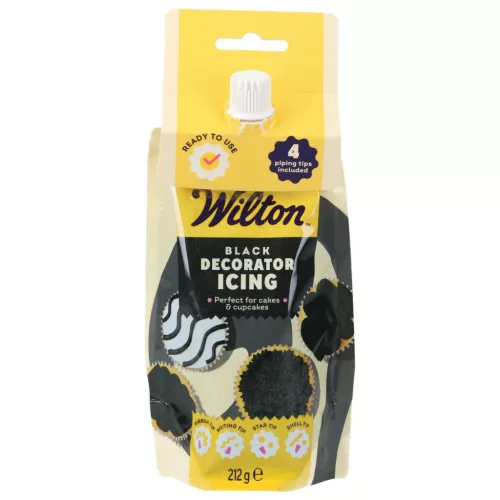 Wilton dekorációs íróka, 4 díszítőfejjel, FEKETE, 212g