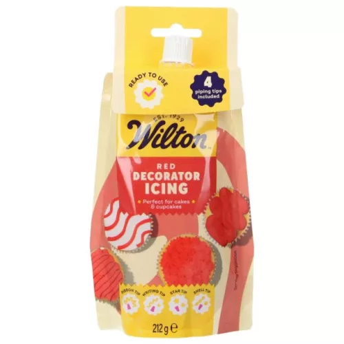 Wilton dekorációs íróka, PIROS, 212 g – 4 díszítőfej, kész használatra