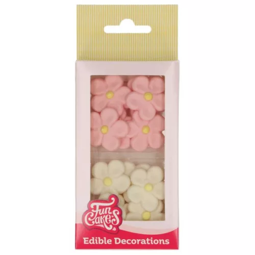 FunCakes Marcipán dekoráció margaréták fehér-rózsaszín, 12 db