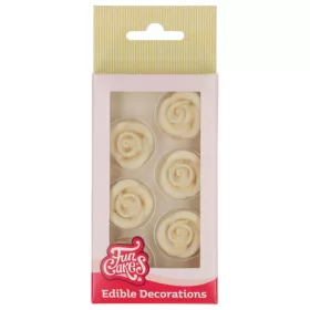 FunCakes ehető rózsadekoráció, fondant, fehér, 6 db