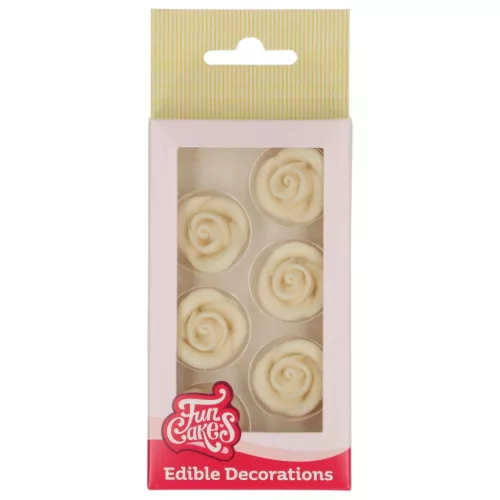 FunCakes ehető rózsadekoráció, fondant, fehér, 6 db