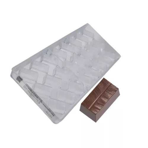 Chocolate World bonbon forma, polikarbonát, banánlevélmintás téglalap, 27,5x13,5cm