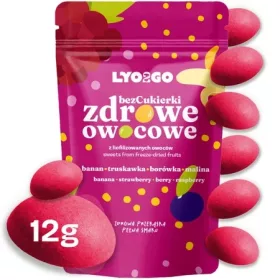 LYO2GO cukormentes snack BERRY MIX, 12 g — liofilizált gyümölcs- és zöldséggolyók