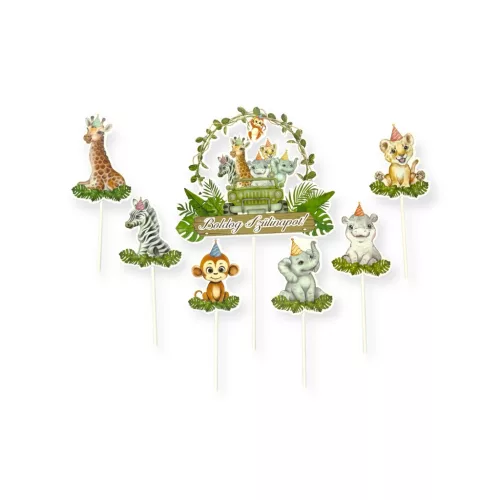 Tortadísz beszúró, szafari, 7db, 22cm