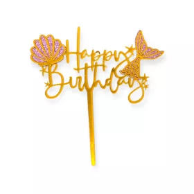   Tortadísz beszúró, Happy Birthday, hableány stílusban, pink