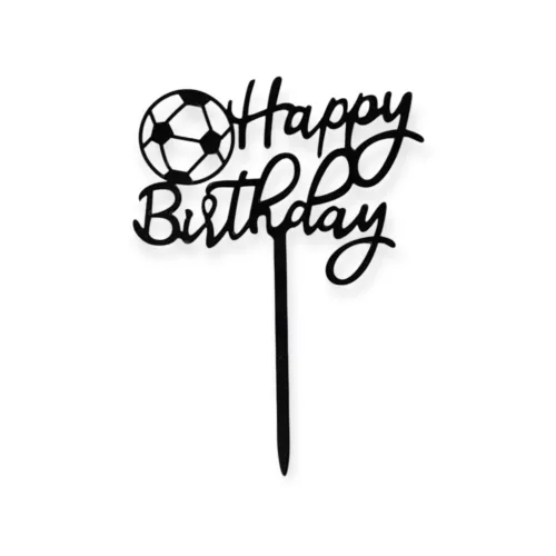 Tortadísz beszúró, Happy Birthday, football, sziluett, fekete