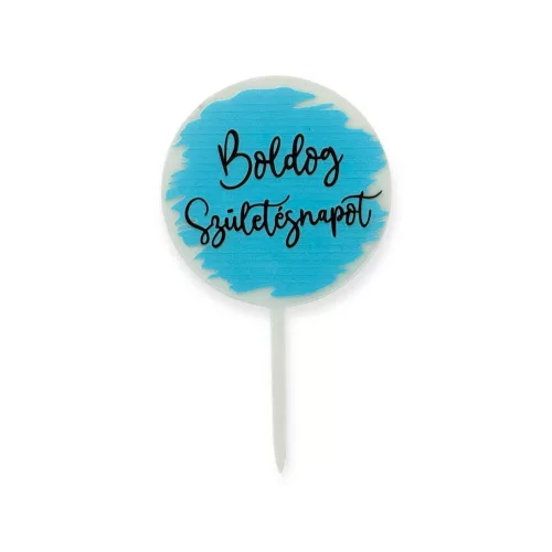 Tortadísz beszúró, Boldog Születésnapot, sziluett, akril, kék