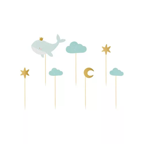 PartyDeco Cupcake tortabeszúró, bálna, 7db 