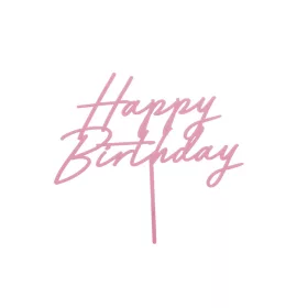   PartyDeco tortadísz beszúró, akril, Happy Birthday, rózsaszín, 16,5cm
