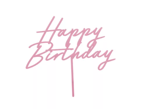 PartyDeco tortadísz beszúró, akril, Happy Birthday, rózsaszín, 16,5cm