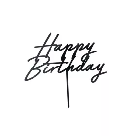   PartyDeco tortadísz beszúró, akril, Happy Birthday, fekete, 16,5cm