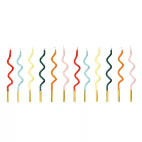   PartyDeco csavart születésnapi gyertyák, színes, 14 cm, 12 db