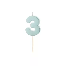 PartyDeco számgyertya, világoskék, 5,5 cm, 3