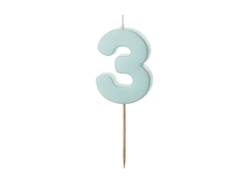 PartyDeco számgyertya, világoskék, 5,5 cm, 3