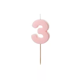 PartyDeco számgyertya, világos rózsaszín, 5,5 cm, 3