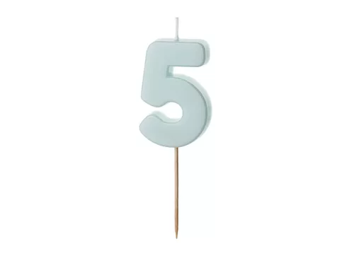 PartyDeco számgyertya, világoskék, 5,5 cm, 5