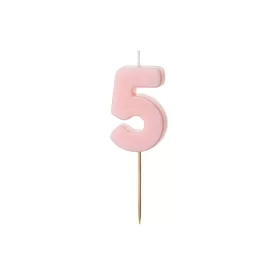 PartyDeco számgyertya, világos rózsaszín, 5,5 cm, 5