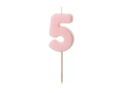PartyDeco számgyertya, világos rózsaszín, 5,5 cm, 5