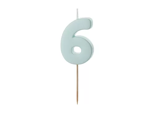 PartyDeco számgyertya, világoskék, 5,5 cm, 6