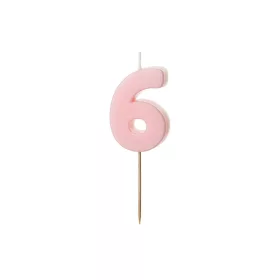 PartyDeco számgyertya, világos rózsaszín, 5,5 cm, 6