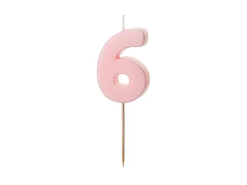 PartyDeco számgyertya, világos rózsaszín, 5,5 cm, 6