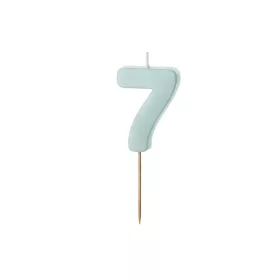 PartyDeco számgyertya, világoskék, 5,5 cm, 7