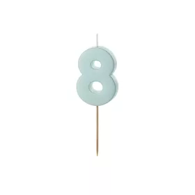 PartyDeco számgyertya, világoskék, 5,5 cm, 8