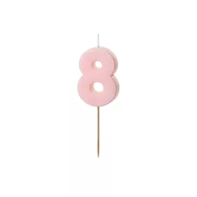 PartyDeco számgyertya, világos rózsaszín, 5,5 cm, 8