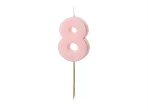 PartyDeco számgyertya, világos rózsaszín, 5,5 cm, 8