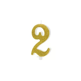 PartyDeco születésnapi glitter gyertya, 2, arany, 10cm