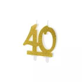 PartyDeco születésnapi glitter gyertya, 40, arany, 10cm