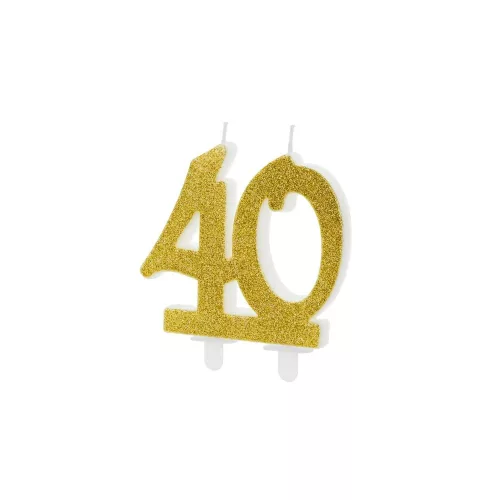 PartyDeco születésnapi glitter gyertya, 40, arany, 10cm