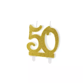 PartyDeco születésnapi glitter gyertya, 50, arany, 10cm