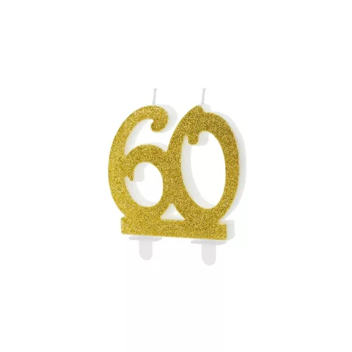 PartyDeco születésnapi glitter gyertya, 60, arany, 10cm
