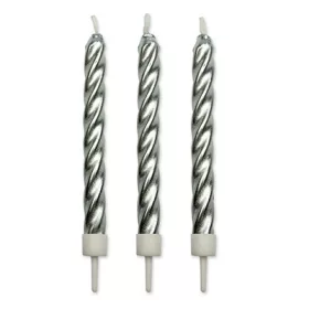 PME csavart gyertya, 6,2 cm, ezüst, 10 db