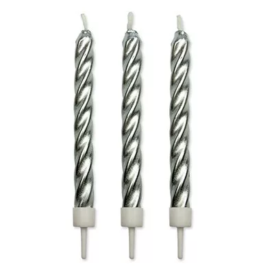 PME csavart gyertya, 6,2 cm, ezüst, 10 db