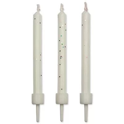 PME gyertya, 6,2 cm, fehér csillámos, 10 db