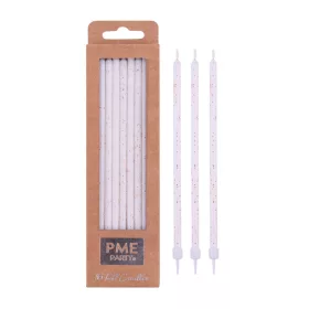 PME gyertya, extra hosszú, 18 cm, fehér-arany csillámos, 16 db