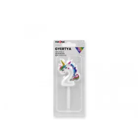 Unikornis számgyertya 2-es, 11 cm