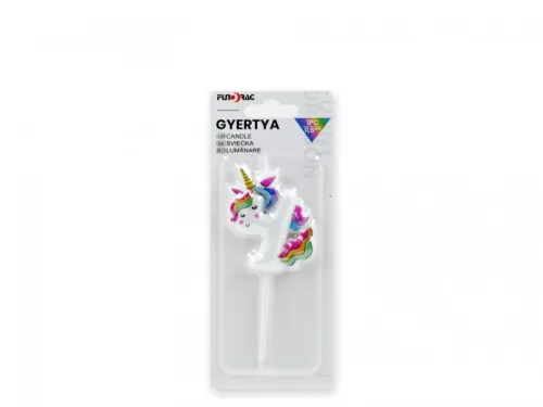 Unikornis számgyertya 4-es, 11 cm