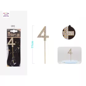Arany gyémánt, Swarovski, számjegy tortadísz, 4-es, 1 db