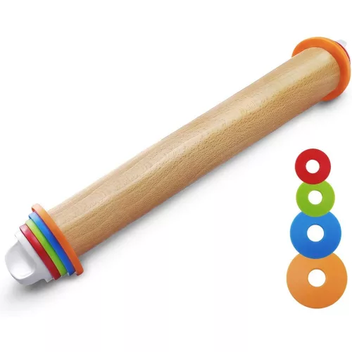 Állítható méretű nyújtóhenger, 4 méret, fa, 35,5 cm
