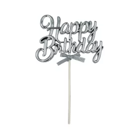 Torta beszúró, topper - Happy birthday (ezüst), műanyag