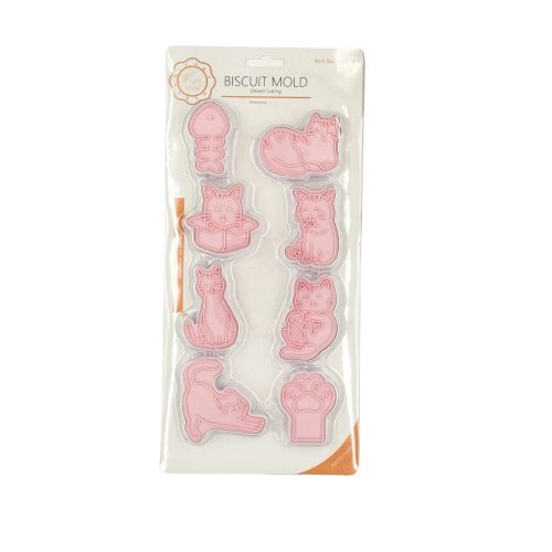 Kiszúró szett nyomdával, műanyag, cica, 8db