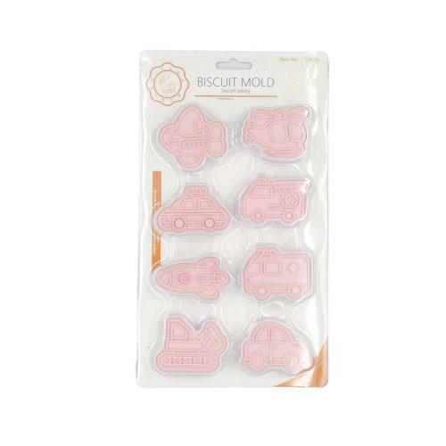 Kiszúró szett nyomdával, műanyag, járművek II, 8db