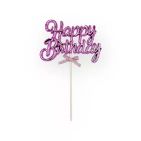 Torta beszúró, topper - Happy birthday (pink), műanyag