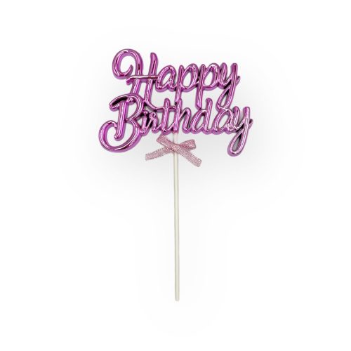 Torta beszúró, topper - Happy birthday (pink), műanyag