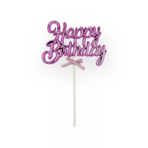 Torta beszúró, topper - Happy birthday (pink), műanyag