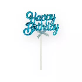 Torta beszúró, topper - Happy birthday (kék), műanyag