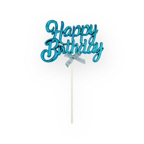 Torta beszúró, topper - Happy birthday (kék), műanyag